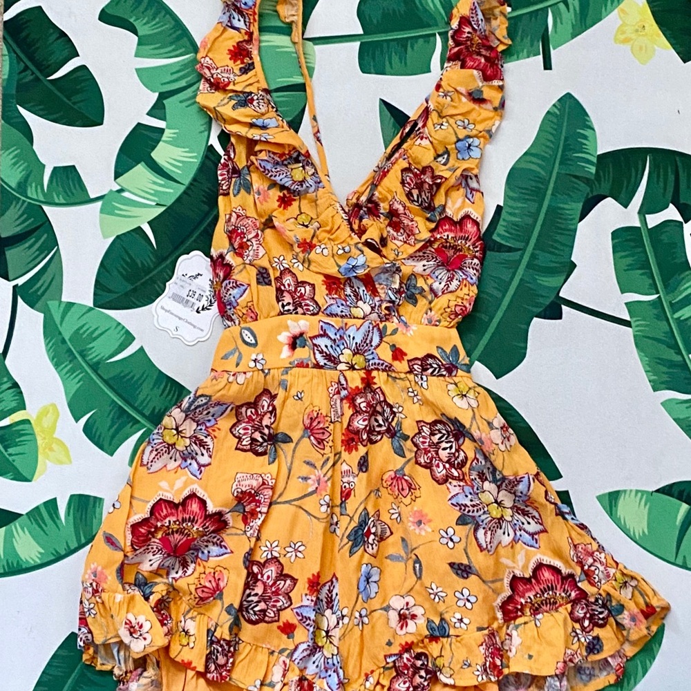 Entourage Yellow Open Back Floral Romper
